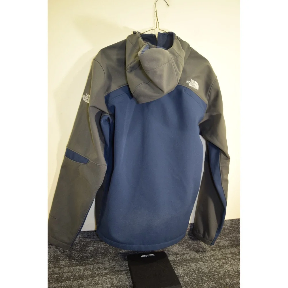 2010 North Face Apex Softshell Hooded Jacket Mens Blue Gray Full Zip Coat